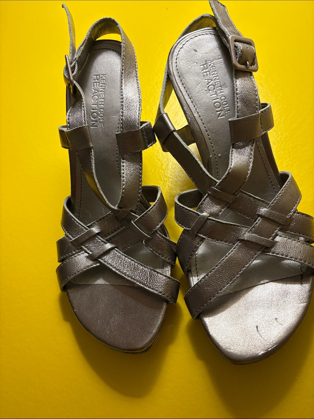 Kenneth Cole Reaction Metallic Taupe Strappy Slingback Sandals